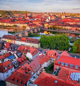 Aerial view of the red rooftops of Wurzburg