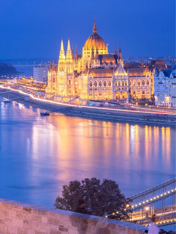A view of Budapest and the Hungarian Parliament Building across the Danube River