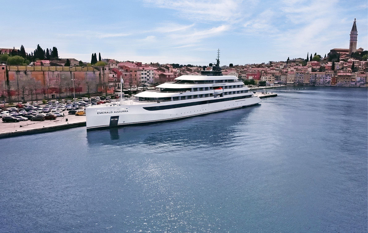 Luxury yacht docked in the heart of Rovinj in Croatia