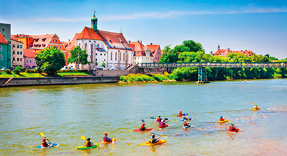 River Kayaking on the Danube River in Regensburg, Germany