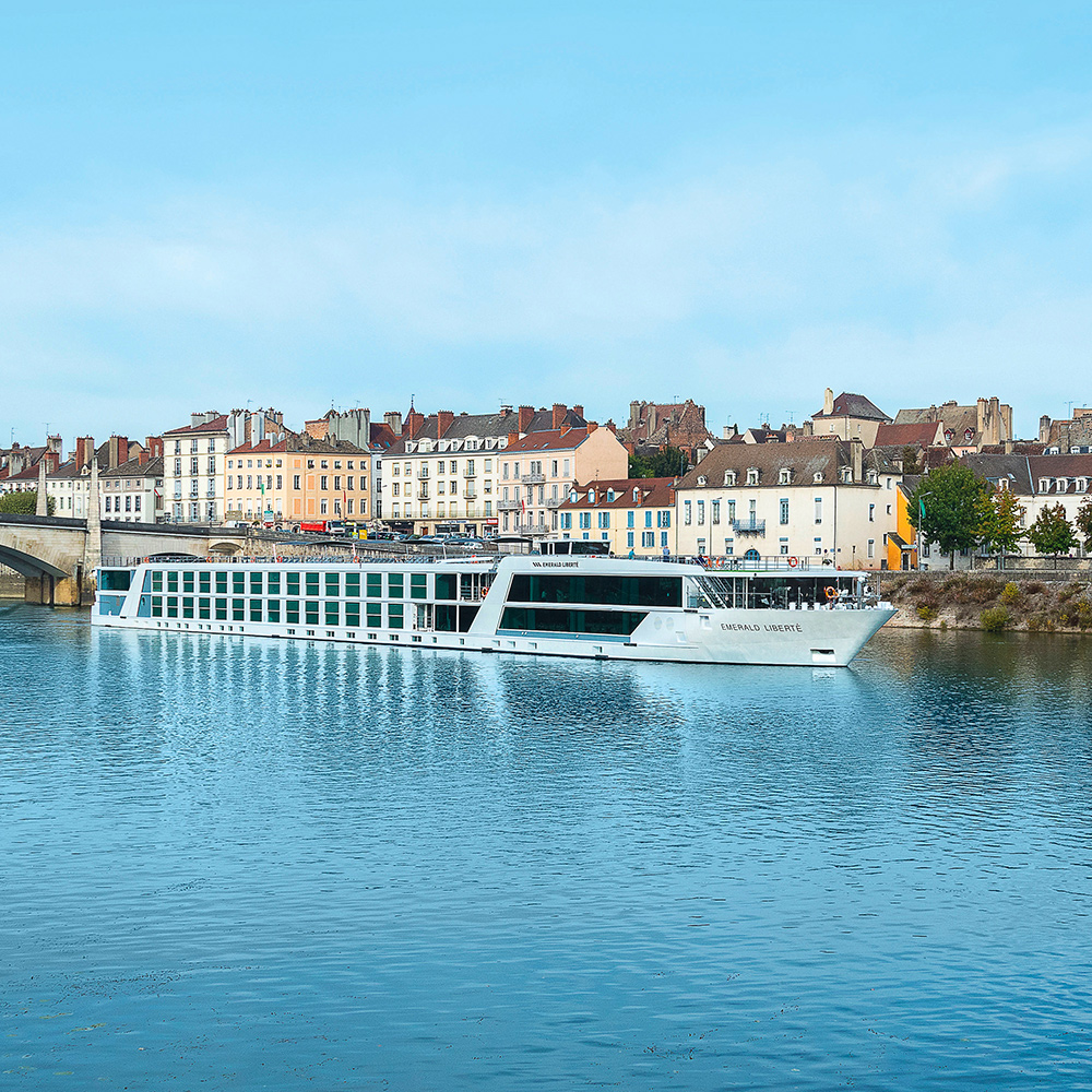 River Ship Cruising Along the Rhône River in France