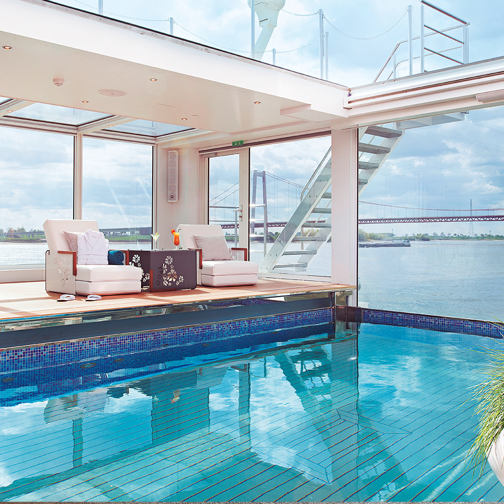 Empty Swimming Pool at the Back of a River Cruise Ship
